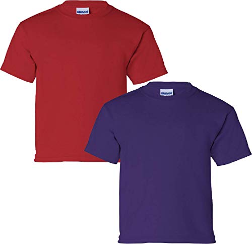 T-shirt en coton Gildan lot de 2 pour enfant en rouge et violet taille L