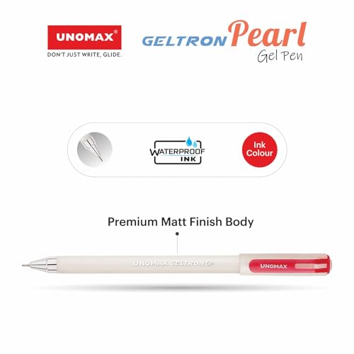 Image of UNOMAX Geltron Pearl 20 (20 Red) | Professional Ergonomic Design for Daily Use, Exam-Friendly | Fast-Flowing Ink, Writing Precision, Budget-Friendly,