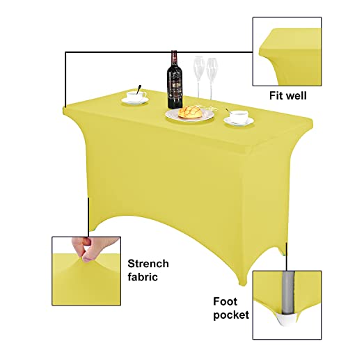 Image of FORLIFE Spandex Table Cover - Fitted 4ft Rectangular Tablecloth, Stretch Patio Cover, Universal for Wedding, Banquet, Party (Yellow)