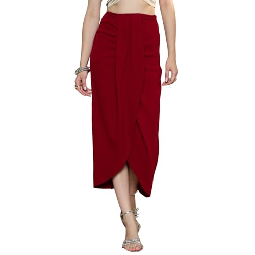 Image of Berrylush Women Solid High Rise Tulip Midi Skirt | Western Style Skirt for Party, Casual & Office Wear