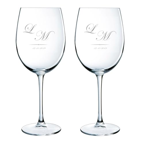 CALLE DEL REGALO Pack de dos Copas de vino personalizadas | Copas de vino de cristal de 58 cl | Personalizadas con iniciales y fecha | Estuche incluido | (INICIALES, 2 COPAS CON ESTUCHE)