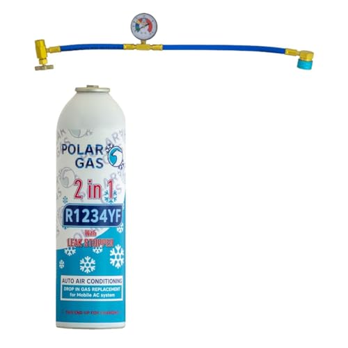 1KL1CA ClimaSet R1234yf Car AC Recharge + Leak Stopper 2-in-1 Aircon Refill & Sealant Can with Hose 1/2 ACME Right-Hand Thread DIY Regas Kit (Refill & Sealant + Hose)
