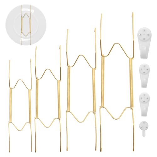 4 Pcs Plate Hangers for Walls Plate Wall Mount Stainless Steel Plate Holder for Wall Spring with 4 Non-Marking Nails for Decorative Artwork (1 Each 6.8.10.12 inches)