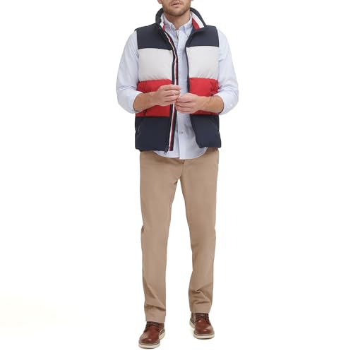 Tommy Hilfiger Herren Quilted Stand Collar Vest Weste mit gestepptem Stehkragen, Midnight/Ice/Red, XXL – Ansicht 5