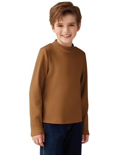 Arshiner Boys Long Sleeve Turtleneck T-Shirt Solid Color Warm Tee Tops Casual Thermal Pullover for Kids 5-12 Years
