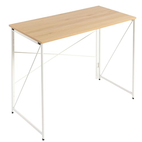 Miroytengo Mesa Escritorio Plegable Fed para Oficina Estilo Moderno en Color Blanco con Estructura metálica 100x73x50 cm