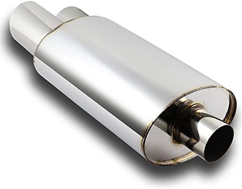 Universal 2.5" Inlet 3" Outlet Dual Exhaust Tip Muffler Stainless Steel Universal 20.5" Length, Dual Slant Tip, Weld On, Exhaust Resonator Muffler (DTM-Style)
