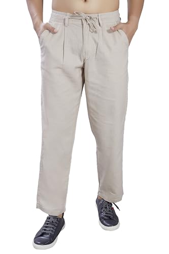 Image of DIVISIVE Men's Relaxed Fit Front Pleated Cotton Linen Blend Trousers