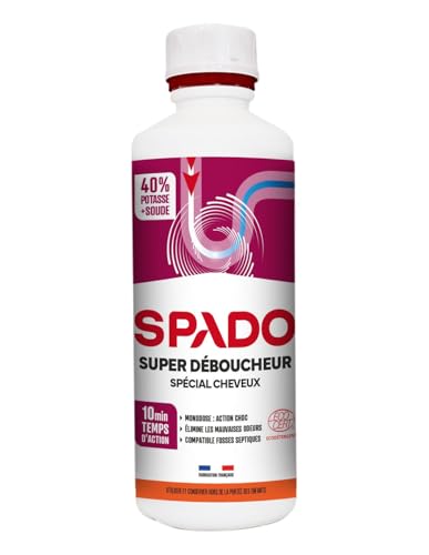 SPADO - Super déboucheur cheveux - Gel concentré - bouchons tenaces et eau stagnante -Spécial cheveux - action dès 10min - compatible canalisations et...