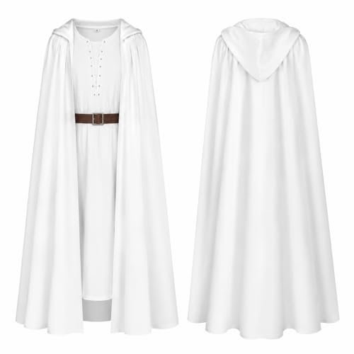 Adult Gandalf Cosplay Costume Gandalf Wizard Robe Cloak Robe Hooded Cloak Outfits for Halloween Carnival Party (White L)