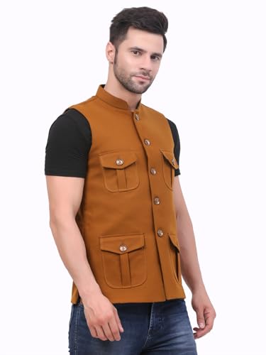 Image of FH Wearza Polywool tweed Solid multipocket Sleeveles Nehru Jacket For Men