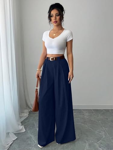 Image of Aahwan Solid High Waist Straight Korean Loose Pleated Wide Leg Trouser for Women's & Girl's