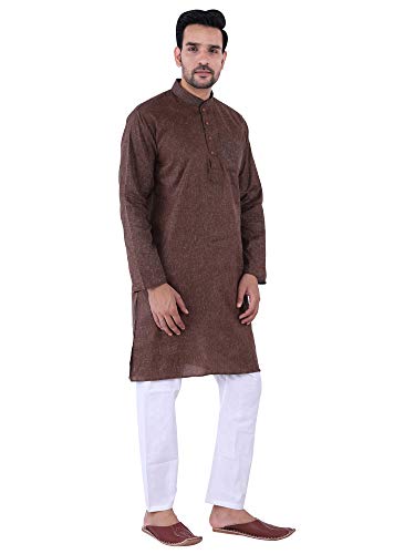 Image of Sadree Men's Cotton Blend Light Weight|Knee Length|Mandrin Collor|Relax comfert|Classic Style Kurta Pyjama Set