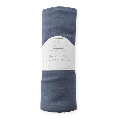 Image of SwaddleDesigns Cotton Muslin Swaddle Blanket, Receiving Blanket for Baby Boys & Girls, Best Registry Gift, 46x46 inches, Denim