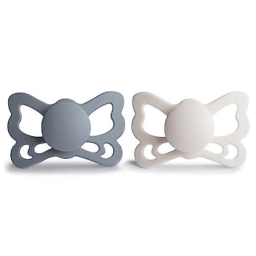 Image of FRIGG Butterfly Anatomical SilkySoft Silicone Baby Pacifier | Made in Denmark | BPA-Free (Great Gray /Silver Gray, 6-18 Months)