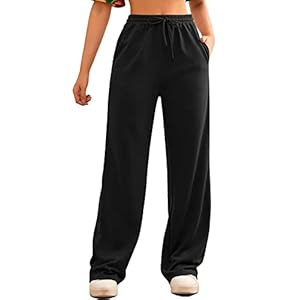 Jogginghose mit weitem Bein für Damen, elastisch, hohe Taille, Kordelzug, lockere Hose mit Taschen