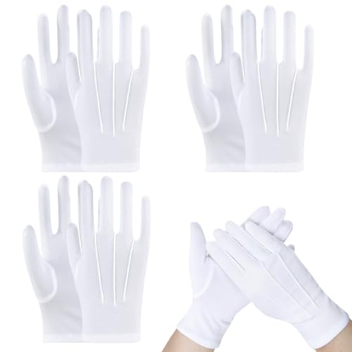 LUFFLOK 3 Paare Weiße Handschuhe für Herren und Damen - Genähte Weiche Handschuhe für Hochzeitskleid-Handhabung Festkleidung und Schmuck