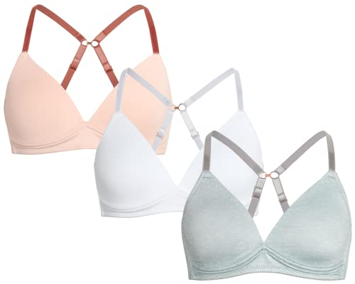 Danskin Girls' A-Cup Training Bra - Molded, Wire-Free, Microfiber Bra With J-Hook Straps, Size 32A, Pink/White/Heather Grey #TOP25