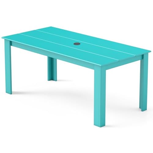 GREENVINES Outdoor Dining Table | 67’’ | HDPE | Rectangle Tables for 6 | All-Weather | Umbrella Hole | Patio Furniture | for Poolside Backyard Gar