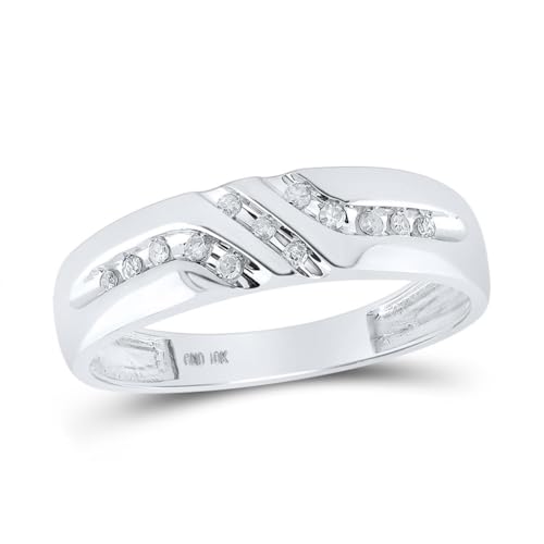 10K White Gold Mens Round Diamond Wedding Band Ring 1/8 Cttw