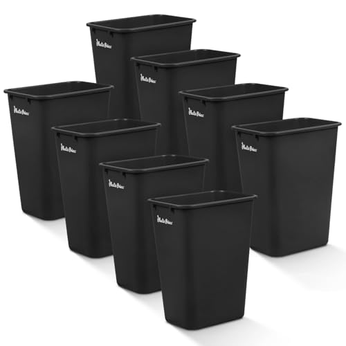 Image of PLASTIC PRINCE 10 Gallon Trash Can Black Waste Basket for Kitchen Bathroom Office 40 Qt Garbage Bin Fits Under Desk Cabinet Sink, High Plastic Waste Basket 19.9 inch H x 15.7 inch W x 11.3 inch D, Pack of 8