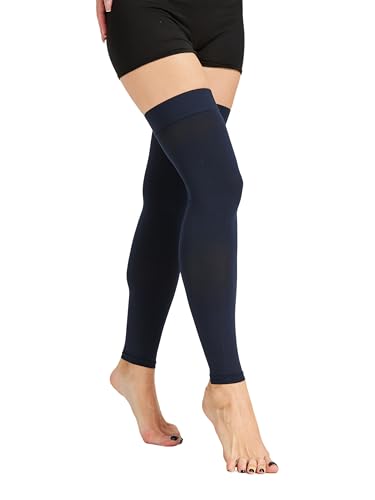 Image of TOFLY Medical Thigh High Compression Socks Footless for Women & Men, Opaque Support Hose, 15-20mmHg Graduated Compression Stockings with Silicone Band for Varicose Veins, Edema, DVT, 1 Pair Navy M
