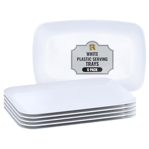 R-kay 6 Pack White Serving Tray - 12.75 x 8.25 Trays for Serving Food - Heavy Duty Platters for Party - Premium