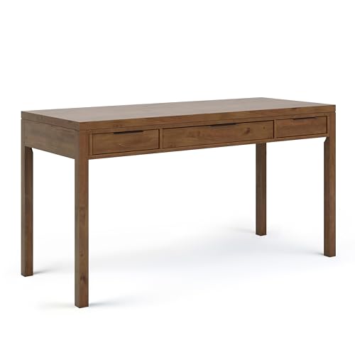 SIMPLIHOME Hollander Desk - 60-Inch Wide Solid Wood Writing Desk in Medium Saddle Brown, Contemporary Home Office Computer Table for Workspace or Study with 2 Drawers and Flip-Down Keyboard Tray
