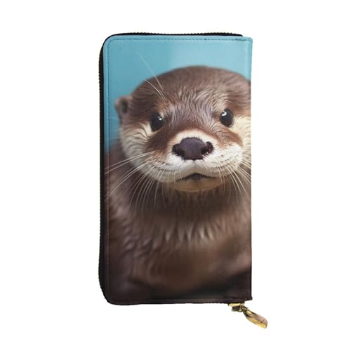 cute otter Wallet for Men Women Long Purse Leather Clutch Large Business Handbag Travel Phone Holder Credit Card Holder Money Case with Zipper Leather Wallets Gift