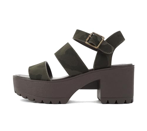 Image of Soda ACCOUNT ~ Women Open Toe Two Bands Lug sole Fashion Block Heel Sandals with Adjustable Ankle Strap