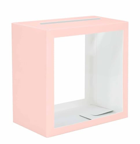 Image of SietDESEO Pink Card Box for Party with Clear Window Large Gift Card Box Holder for Wedding Reception Birthday Graduation Baby Shower Raffle Ticket Box