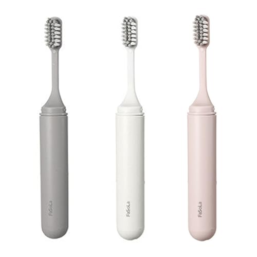 3 Cepillos Dentales de Viaje, Mini Cepillos Manuales de Dientes Portátiles, Cuidado Dental Adulto Niño, Cepillo de Dientes Plegable de Cerdas Suaves para Acampar Viaje (Blanco, Rosa, Gris)