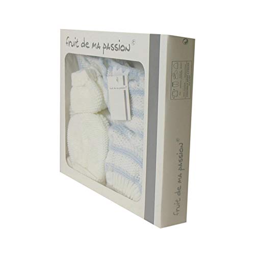 Coffret Ensemble brassière 4 pièces 0 à 3 Mois blanc lignes bleues
