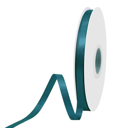 Ribtcute Teal Satin Ribbon 3/8 Inch x 50 Yards Double Faced Silk Satin Ribbon for Gift Wrapping Flower Bouquet Wreaths Cutting Wedding Ceremony Kit Decoration