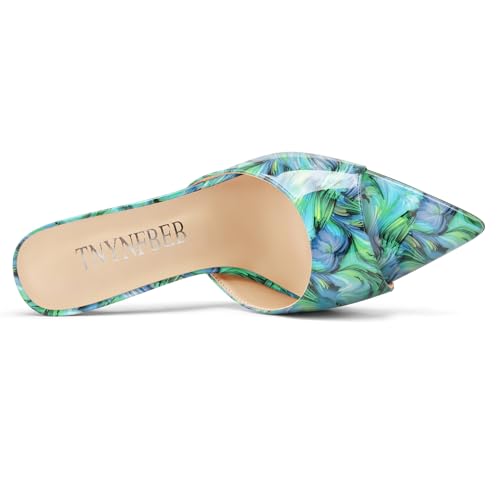 Image of TNYNFBEB Womens Stiletto High Peep Open Pointed Toe Sandals Mules Shoes Slip-on Slingback Office Party Dress Patent Leather Summer 3.9 Inches Heels