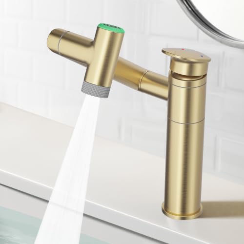 HEROBAI Bathroom Faucet 1 Hole with Temperature Display, Brushed Gold