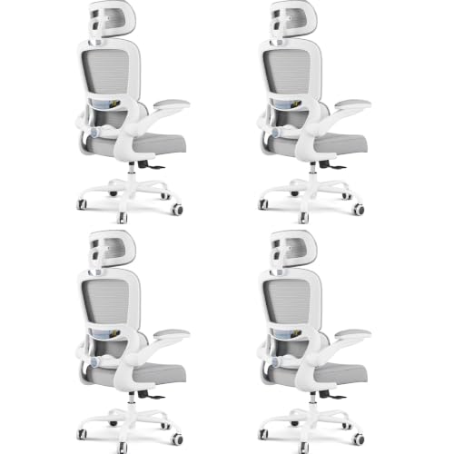 Image of TRALT Office Chair Ergonomic Desk Chair, 330 LBS Home Mesh Office Desk Chairs with Wheels, Comfortable Gaming Chairs White Pack of 4