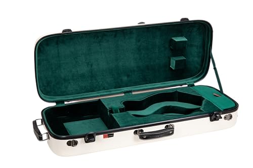 Image of Crossrock Fiberglass Rectangular Mandolin Case for F-Style (Fits Gibson F5, L /R Hand) | Milky White Gloss, Forest Green Velvet, TSA Lock, Hygrometer, Backpack Straps - Pro Travel Series