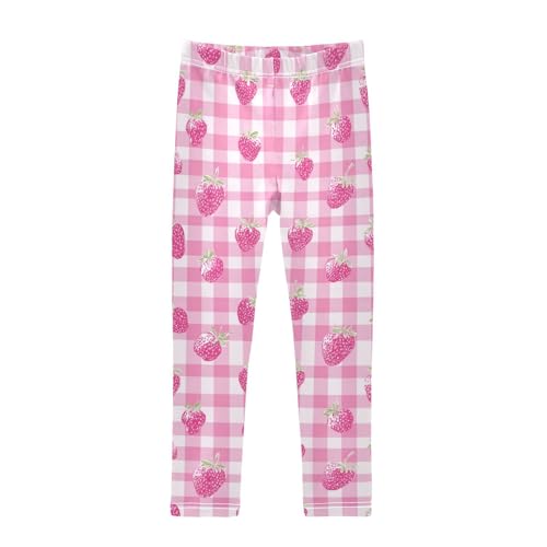 Girls Leggings Strawberry Pink Plaid Kids Length Leggings Pants Toddler Athletic Soft Tights Trousers 4T