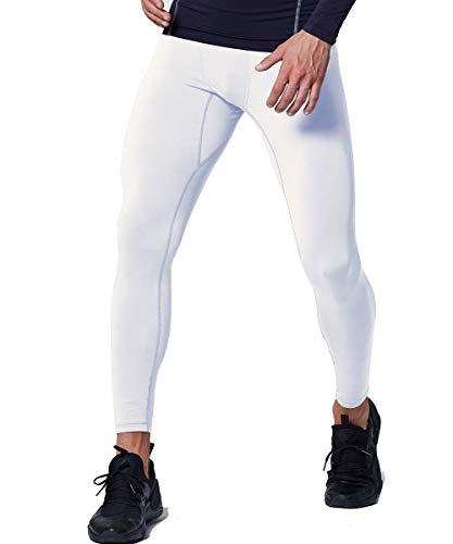 Exio Mens Compression Baselayer Pants Cool Dry Running Tights Leggings Ex-P06 (Small, Exp06-Wh) #TOP1