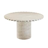 First of a Kind 54" Round Concrete Table in Travertine Finish - Modern Dining Table with Petal-Inspired Design - Seats 6, Indoor/Outdoor Use - Durable and Stylish for Elegant Gatherings