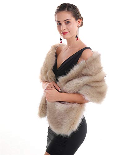 SAFERIN Women's Winter Faux Fake Fur Straight Wedding Halloween Party Custume Accessory Scarf Wrap Collar Shawl Shrug4