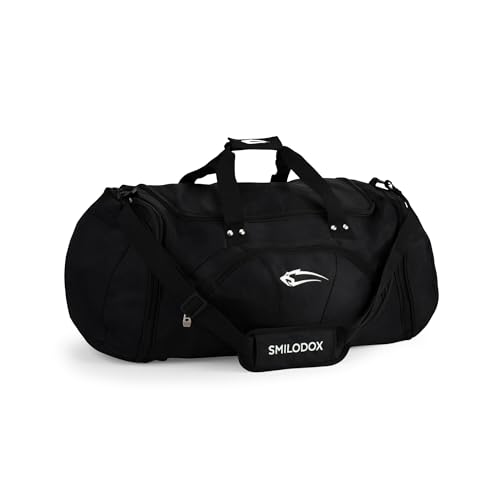 SMILODOX Sporttasche Houston - Unisex Trainingstasche für Fitness Sport Gym & Reisen mit vielen Fächern - Tragetasche, Schultertasche, Reisetasche, Übernachtungstasche, Schwarz