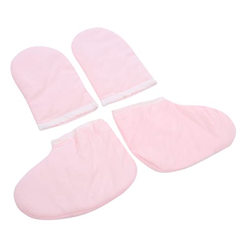 Eminchu Juego de y Botines de Baño con Cera de Parafina para Terapia Hidratante en Casa, Poliéster Suave Aislado para el Cuidado de Pies y Manos, Rosa, 1 par Cada uno