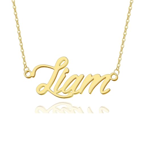 AOLO Liam Name Necklace for Women 18k Gold Plated Stainless Steel - Personalized Nameplate Jewelry Birthday Gift for Mom Adjustable Chain 16-18 Inch