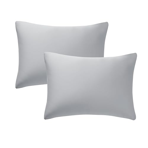 Image of 100% Cotton Toddler Pillow Protectors with Invisible Zipper, 600 Thread Count Sateen Wave Soft Breathable Hypoallergenic Nursery Pillowcases for Kids, 13x18 Inches, Set of 2
