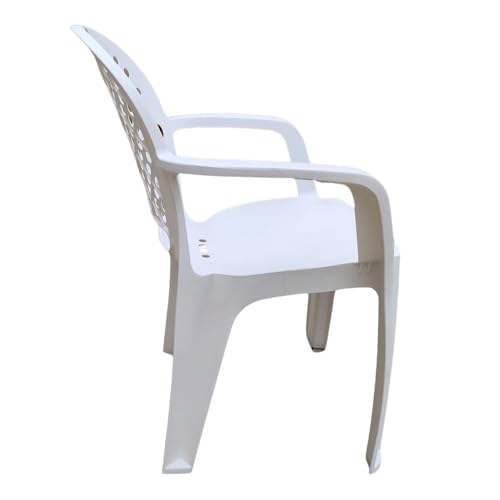 Image of Cello Crystal Armrest Plastic Chair with Matt Finish | Chairs for Living Room, Garden, Home Indoor and Outdoor Use (Colour: White, Set of 2)