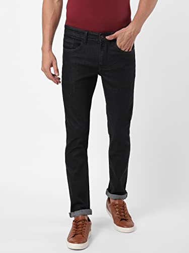 Image of Arvind Men Black Cotton Lycra Regular Fit Denim