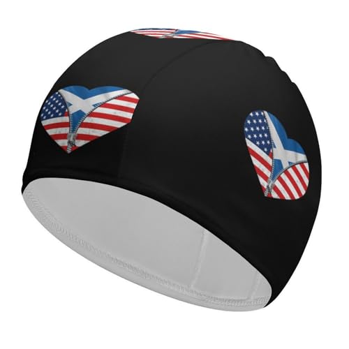 Gorro de baño Vintage con Bandera de Estados Unidos y Escocia para Hombre y Mujer, Impermeable, para Cabello Largo y Corto.
