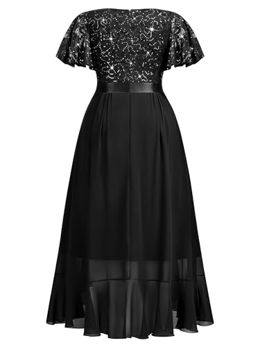 Image of MISSMAY Women's Plus Size V Neck Sequin Lace Butterfly Sleeves Formal Evening Party Long Dress